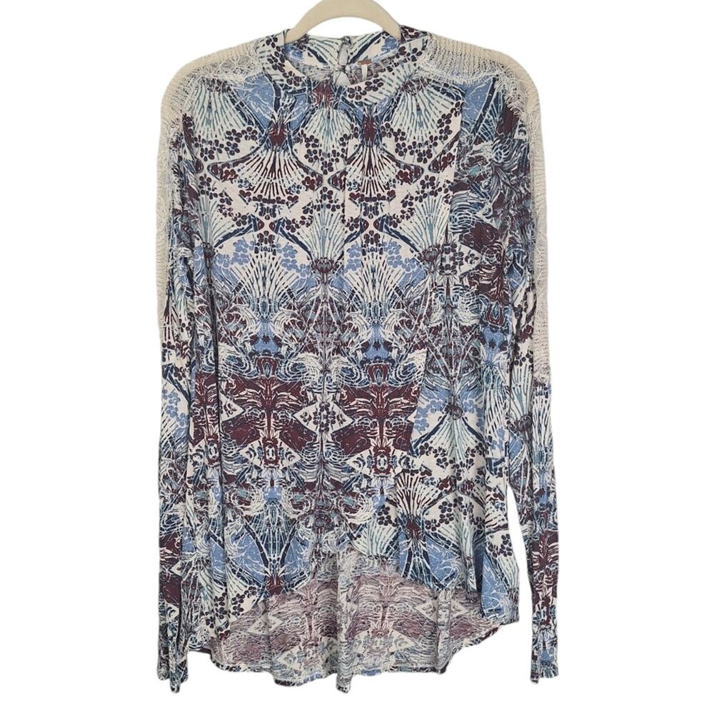 Free People Multicolor Printed Lacey shoulder Long Sleeve sz M